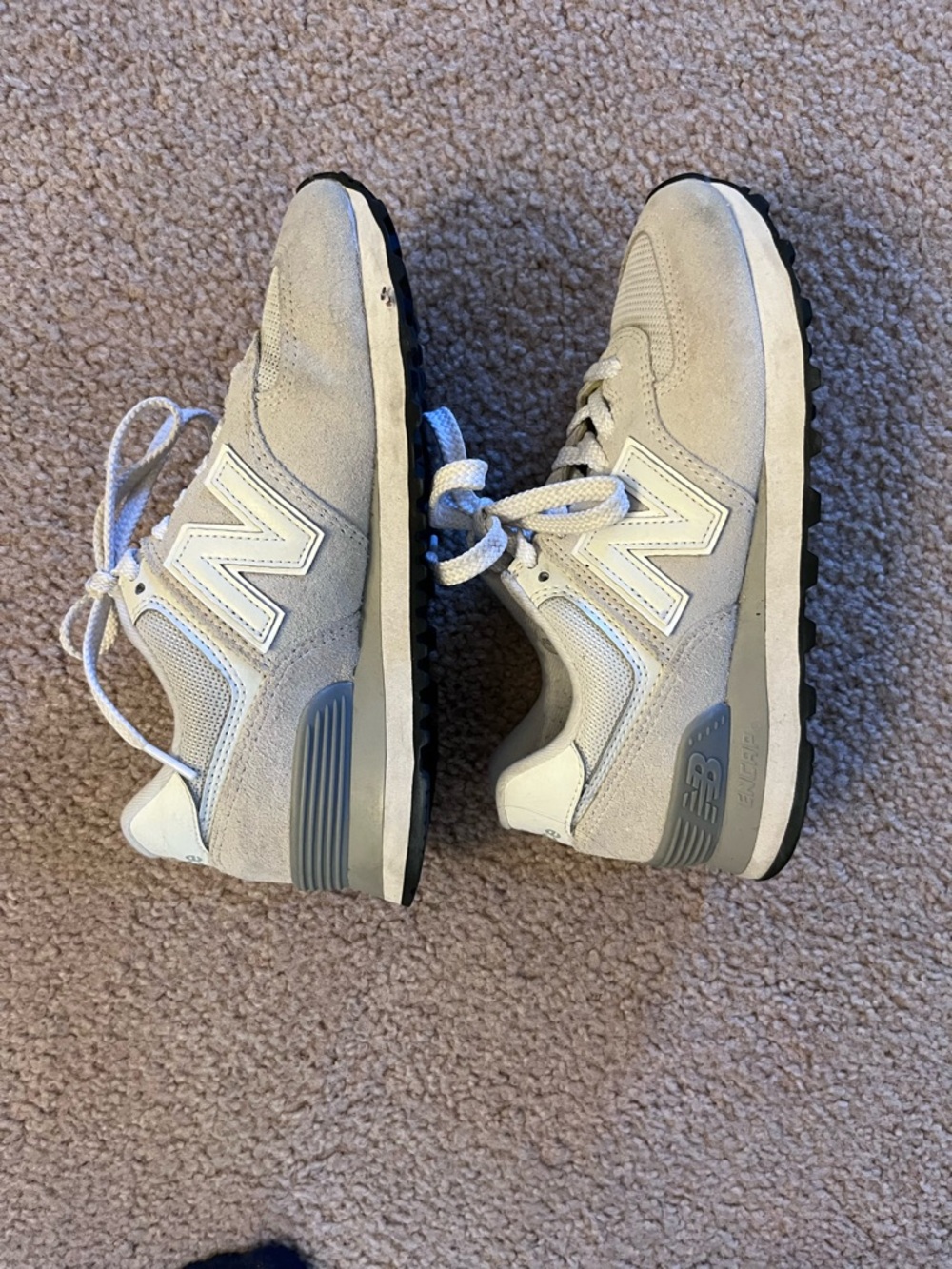New Balance White and Cream 574 Sneakers - Picture 2 of 5